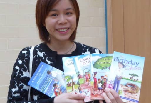 Lady with Christian children's books